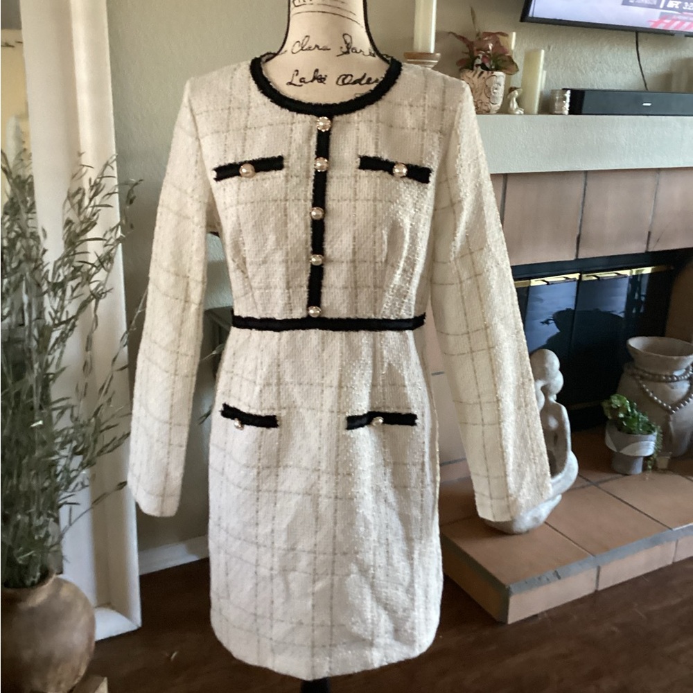 & Other Stories White and Black Long Sleeve Dress